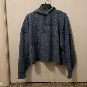 WOMENS LUCKY BRAND BLUE FLORAL PATCHWORK HOODIE SIZE M